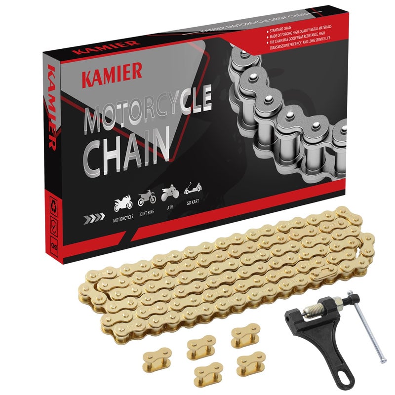 KAMIER 420 Drive Chain 102 Link Gold with Chain Breaker Tool for CRF50F XR50R KX65 KLX110 TTR110 50cc 70cc 90cc 110cc 125cc SSR TaoTao Coolster Pit Dirt Bike 4 Wheeler ATV Go Kart Cart Mini Bike Parts - Image 1